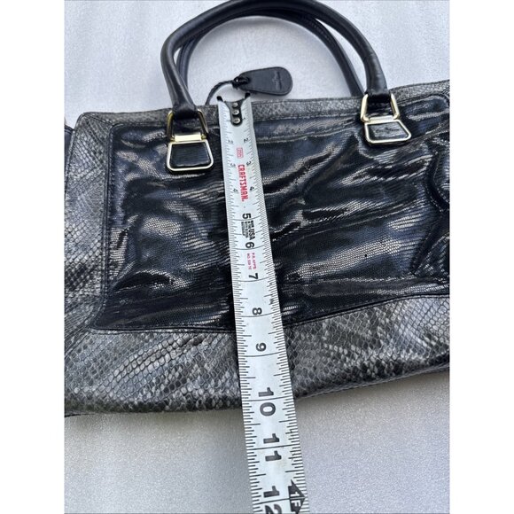 Cole Haan Black Leather & Snakeskin Tote Bag With Gold Hardware & Red Lining - Picture 7 of 10